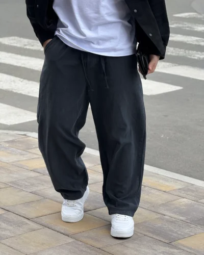 Стильні котонові штани Baggy Acid Wash у графітовому кольорі