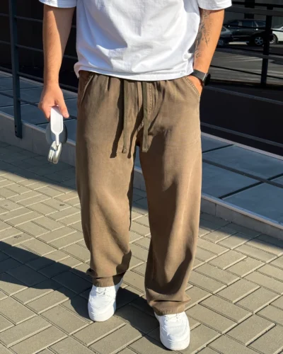 Стильні котонові штани Baggy Acid Wash у кольорі хакі