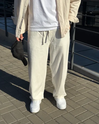 Стильні котонові штани Baggy Acid Wash у молочному кольорі